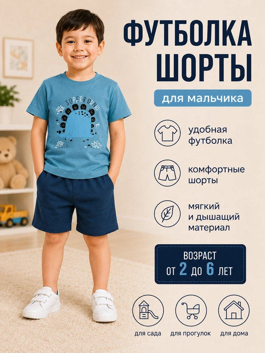 O'g'il bolalar uchun futbolka va shortiklar to'plami, 1 yoshdan 7 yoshgacha
