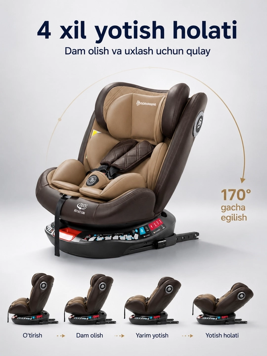 Автокресло детское 0-12 лет 360° ISOFIX LATCH до 50 кг 4 положения