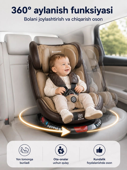 Автокресло детское 0-12 лет 360° ISOFIX LATCH до 50 кг 4 положения