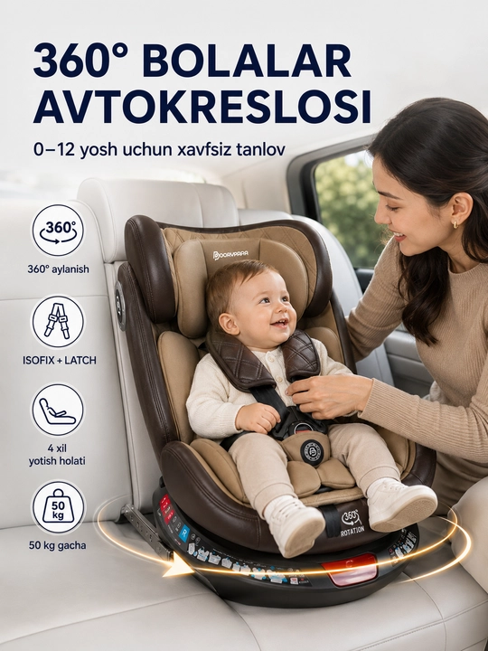 Автокресло детское 0-12 лет 360° ISOFIX LATCH до 50 кг 4 положения - 