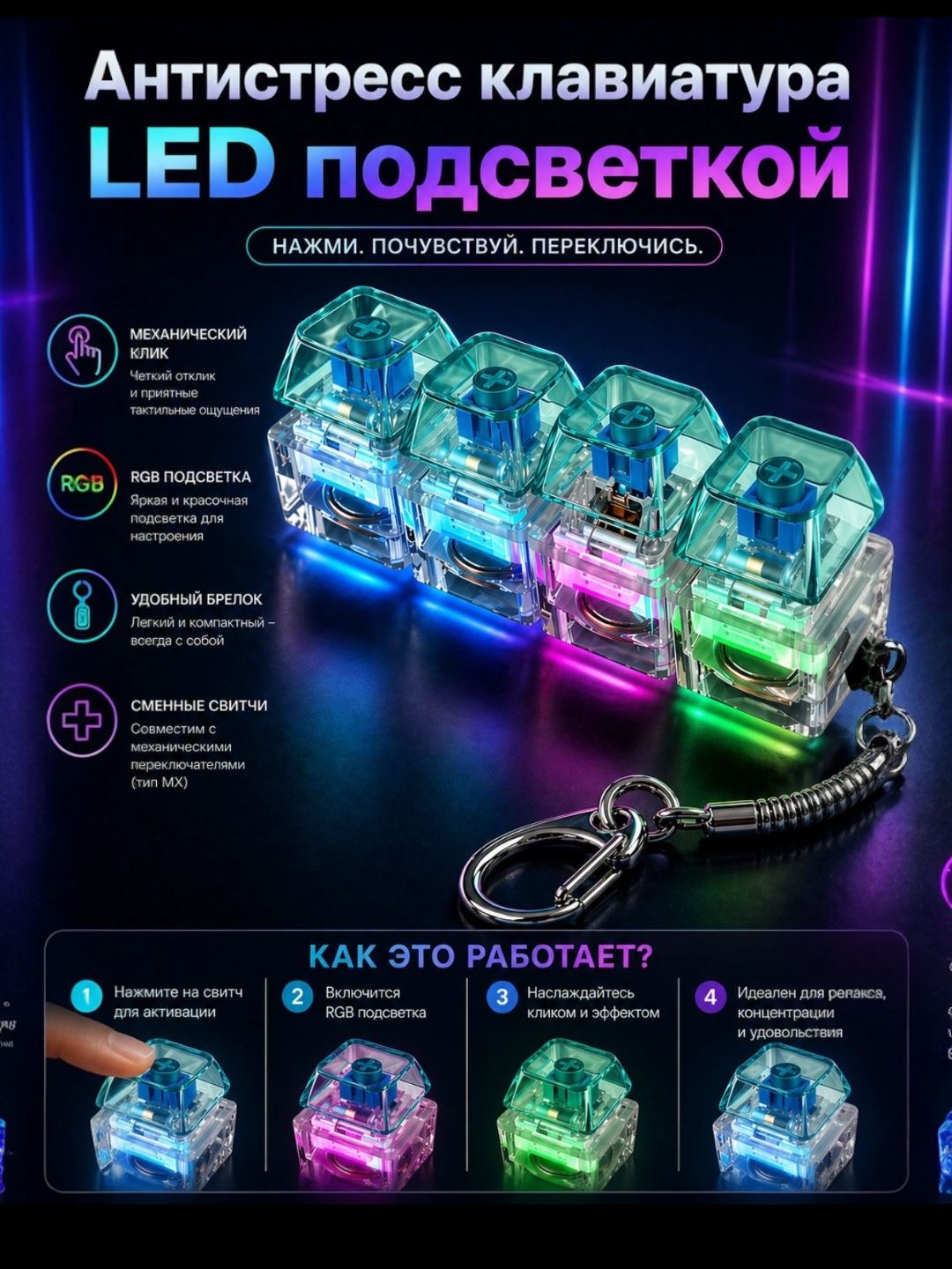 Антистрессовый брелок с RGB-подсветкой — милая игрушка для детей всех возрастов