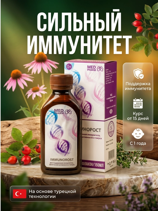 Immunitet uchun o‘simlik siropi 150 ml, Immunorost. Bolalar va kattalar - 