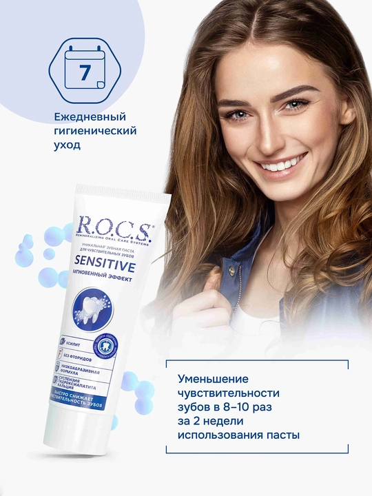 R.O.C.S. зубная паста для чувствительных зубов, мгновенный эффект, 94 г Еврокосмед