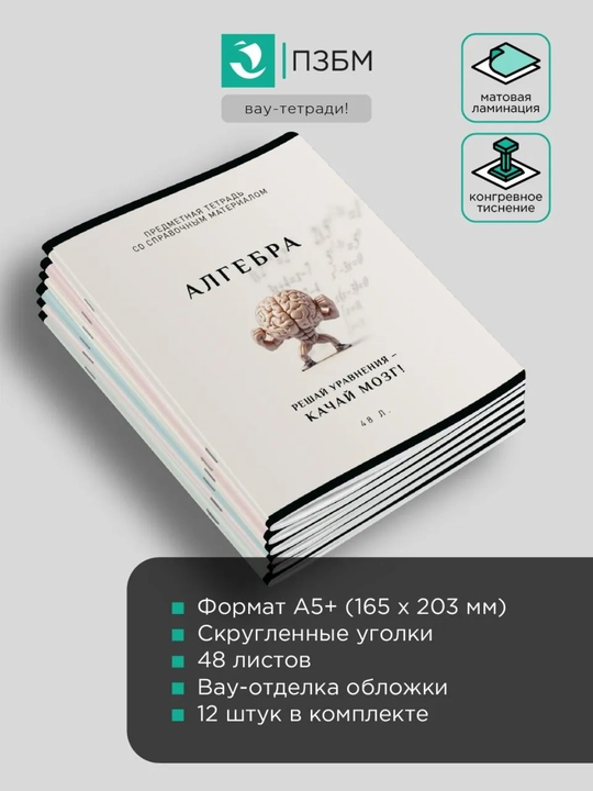 A5 formatda fan daftarlar to‘plami, 48 bet, katak va chiziqli, 10-12 dona, qo‘llanma bilan