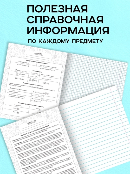 A5 formatda fan daftarlar to‘plami, 48 bet, katak va chiziqli, 10-12 dona, qo‘llanma bilan
