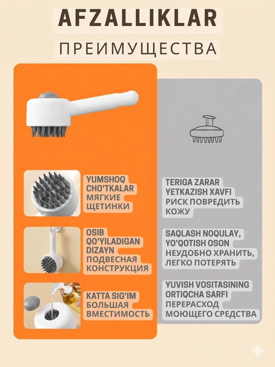 Силиконовая щетка-массажер для мытья животных с дозатором для шампуня, кошек и собак