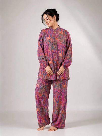 Женский домашний костюм из штапеля – рубашка и брюки, oversize
