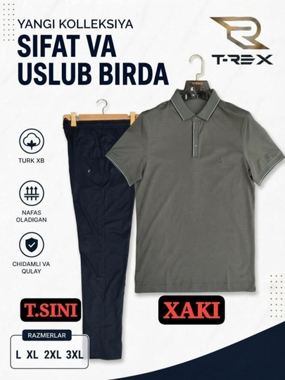 Мужской комплект из рубашки поло и брюк — BSS-TREX-ХАКИ-L