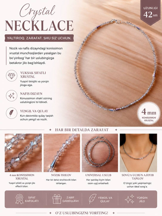 Crystal Necklace – nafis va zamonaviy ayollar taqinchog'i - 
