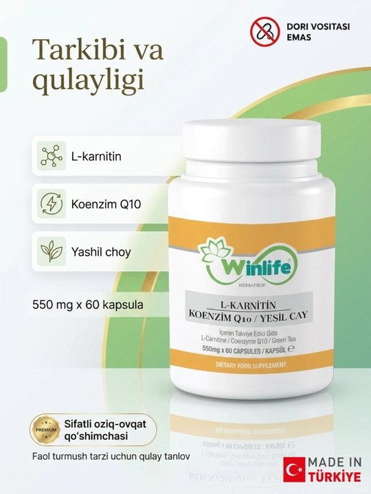 Winlife L-Karnitin, Koenzim Q10/Yeşil Çay