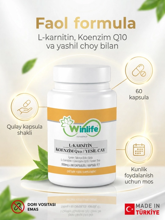 Winlife L-карнитин, коэнзим Q10/зеленый чай - 
