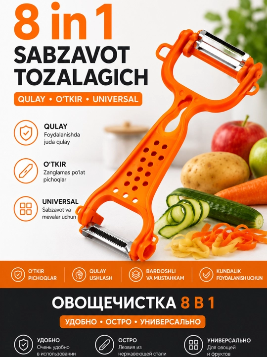 8 in 1 universal sabzavot va meva tozalagich — oshxona uchun multifunctional peeler