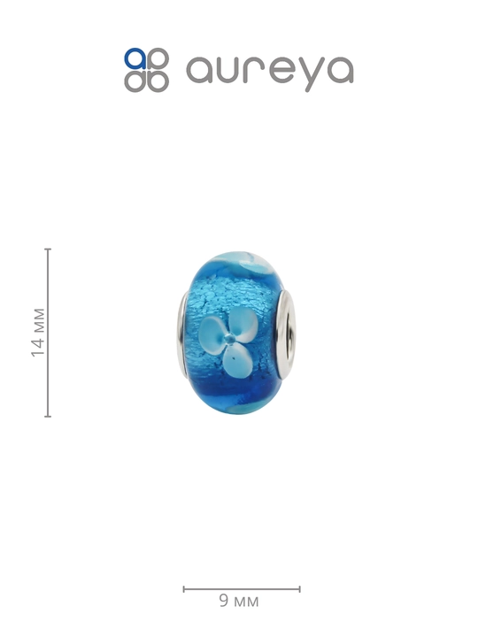 Шарм  из серебра 925 пробы с родием, вставки: Стекло ювелирное Мурано (PB8056)