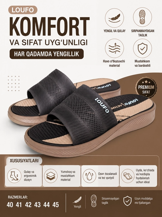 Erkaklar uchun uy va ko'chada kiyish uchun tapochka va shippaklar - 