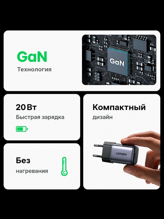 Ugreen Nexode PD Gan CD318 20W Type-C tarmoqli zaryadlovchi qurilmasi