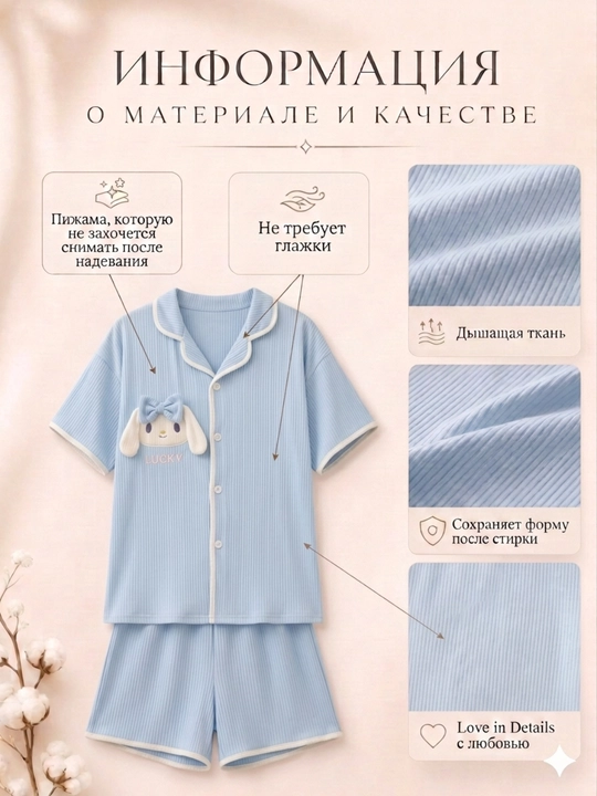 Ayollar pijamasi komplekt 3 tasi 1, ko‘ylak, shortik va shim, 4 rang, M-XL