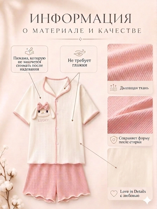 Ayollar pijamasi komplekt 3 tasi 1, ko‘ylak, shortik va shim, 4 rang, M-XL