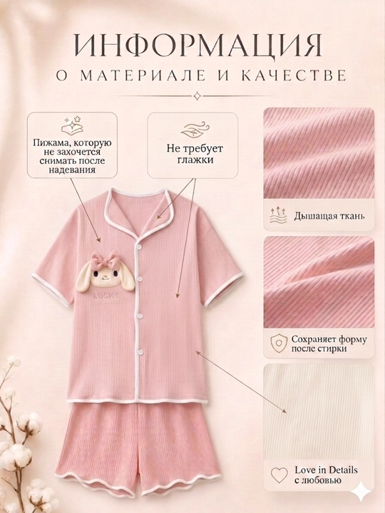 Ayollar pijamasi komplekt 3 tasi 1, ko‘ylak, shortik va shim, 4 rang, M-XL