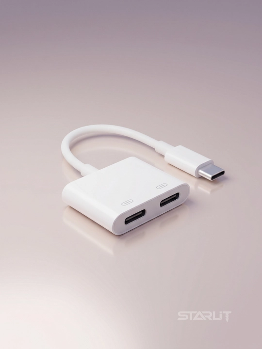 Адаптер-разветвитель Type-C, 2 в 1—зарядка и наушники,USB-C splitter, аудио+зарядка, 12 Вт