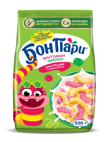 БОН ПАРИ®. Фруттифан. Змейки. Готовый завтрак зерновой, обогащенный кальцием 200г - 