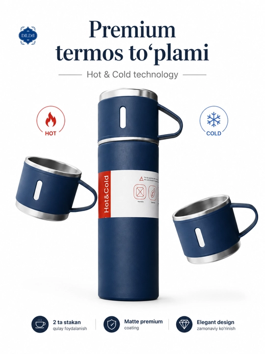 Termos-termos krujkasi, 3 stakandan iborat sovg'a to'plami, 500 ml