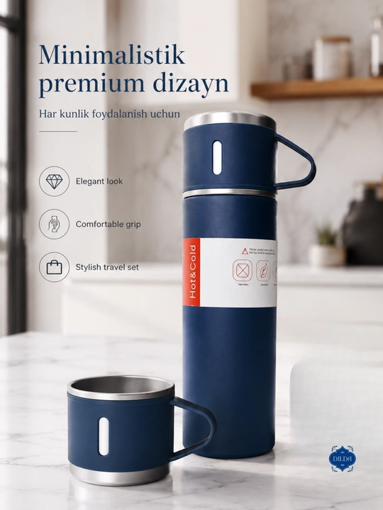 Termos-termos krujkasi, 3 stakandan iborat sovg'a to'plami, 500 ml
