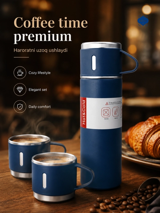 Termos-termos krujkasi, 3 stakandan iborat sovg'a to'plami, 500 ml