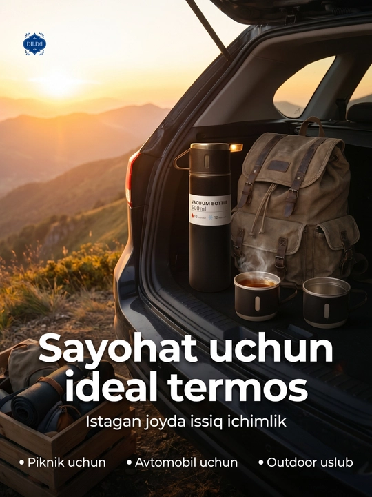 Termos-termos krujkasi, 3 stakandan iborat sovg'a to'plami, 500 ml