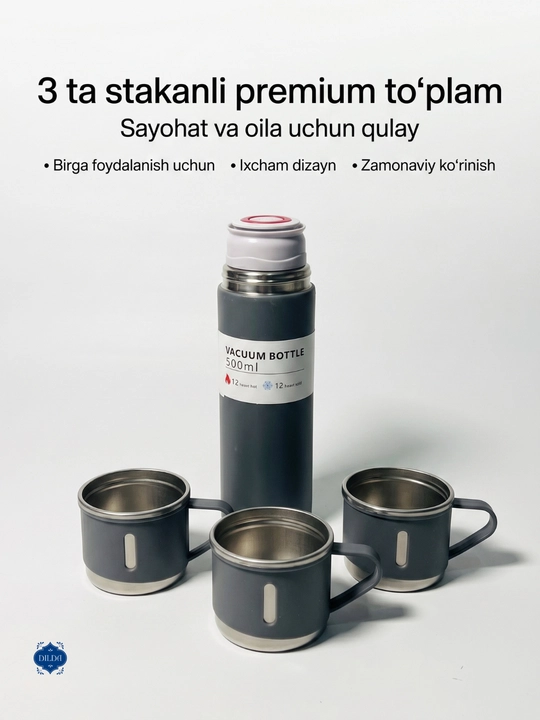 Termos-termos krujkasi, 3 stakandan iborat sovg'a to'plami, 500 ml