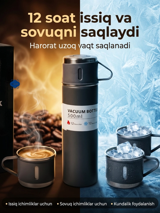 Termos-termos krujkasi, 3 stakandan iborat sovg'a to'plami, 500 ml