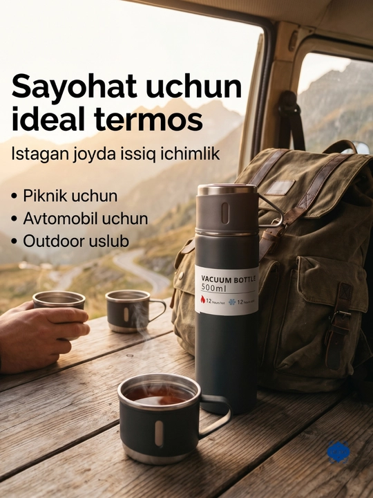 Termos-termos krujkasi, 3 stakandan iborat sovg'a to'plami, 500 ml