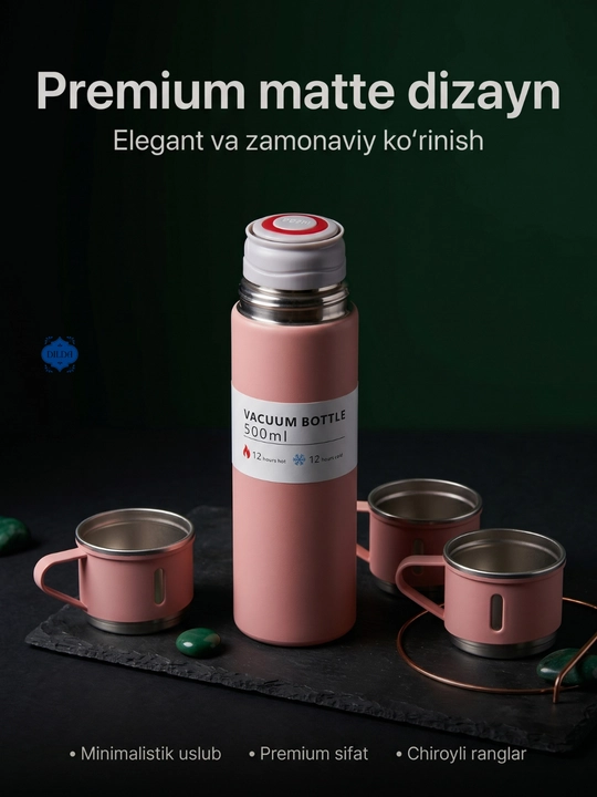 Termos-termos krujkasi, 3 stakandan iborat sovg'a to'plami, 500 ml