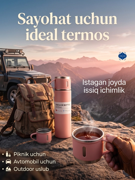 Termos-termos krujkasi, 3 stakandan iborat sovg'a to'plami, 500 ml