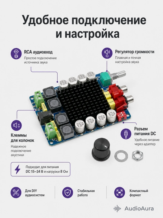 TDA7498 2×100 Vt kuchli stereo kuchaytirgich moduli, DC 15–34V, 8 Ohm uchun