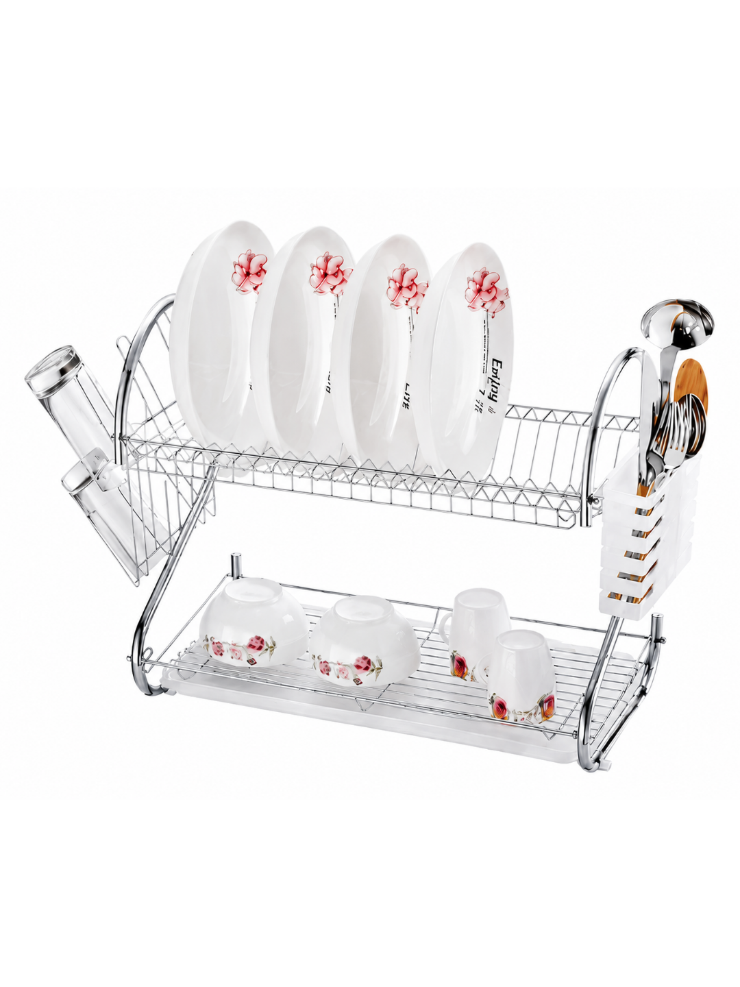 2 Qavatli Idish Quritgich – Metall Oshxona Dish Drainer 50.5×24×39 sm - 