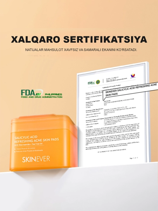 Очищающие пэды для лица SKINEVER Salicylic Acid, Centella и Vitamine C, 60 шт
