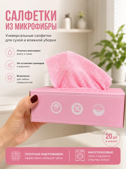 Многоразовые тряпки, 20 шт, универсальные для уборки кухни и дома - 