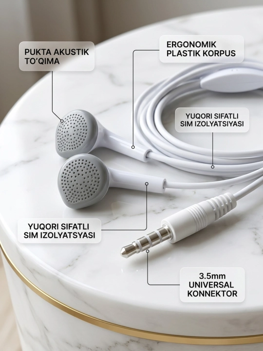 Simli quloqchinlar, simli naushnik telefon va kompyuter  uchun musiqa va video tinglashga