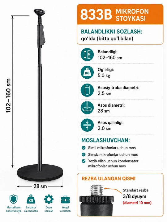 Professional Mikrofonlar uchun Stoyka 833B
