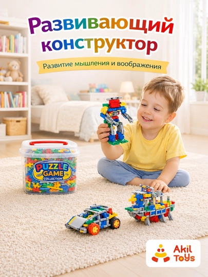 Развивающие блочные конструкторы для детей, Akil Toys — AKIL-KONSTRUKTOR-АМЕТИС-Katta
