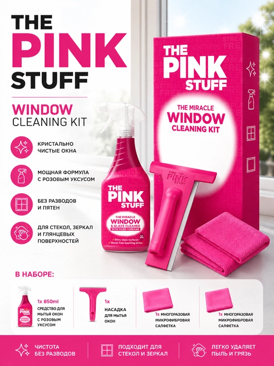 The Pink Stuff Miracle Window Cleaning Kit oyna tozalash nabori - 