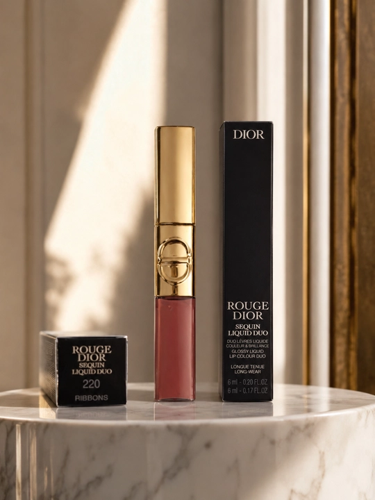 Блеск и помада 2 в 1 Dior Rouge Dior Sequin Liquid Duo 220 стойкий глянцевый финиш