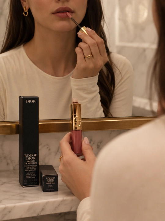Блеск и помада 2 в 1 Dior Rouge Dior Sequin Liquid Duo 220 стойкий глянцевый финиш