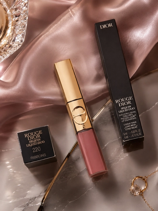 Блеск и помада 2 в 1 Dior Rouge Dior Sequin Liquid Duo 220 стойкий глянцевый финиш