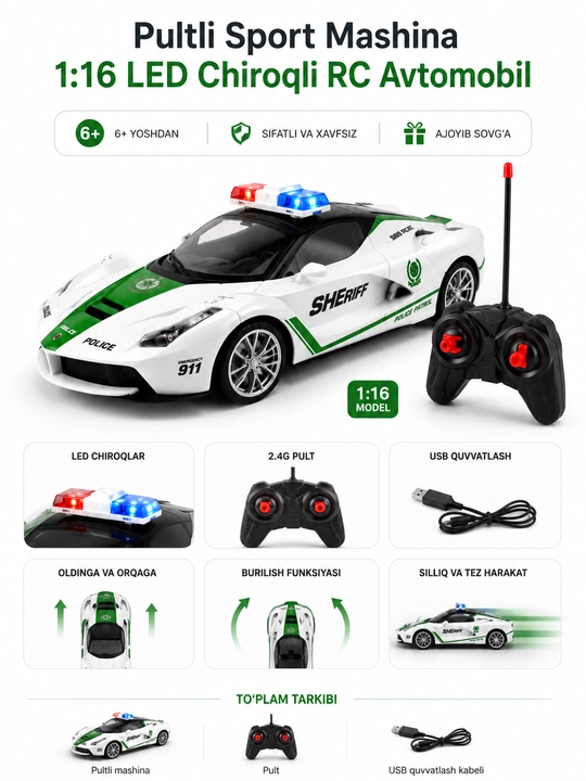 Pultli Sport Mashina 1:16 LED Chiroqli - 