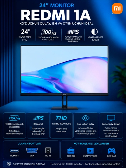 Monitor Redmi 1A,  27",24", IPS, FHD , 100Hz, office, o`qish, Ish uchun - 