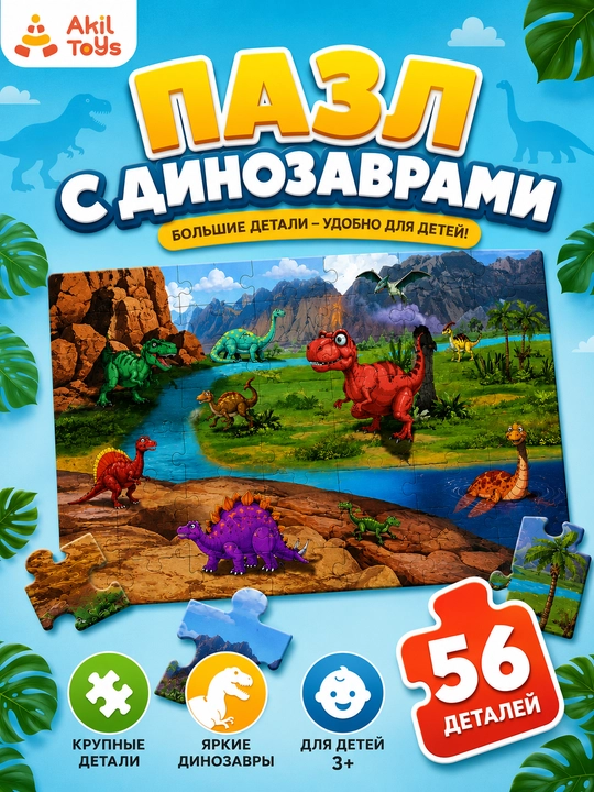 Bolalar uchun pazl 56 dona bolak, yirik 53x38, Akil toys - 