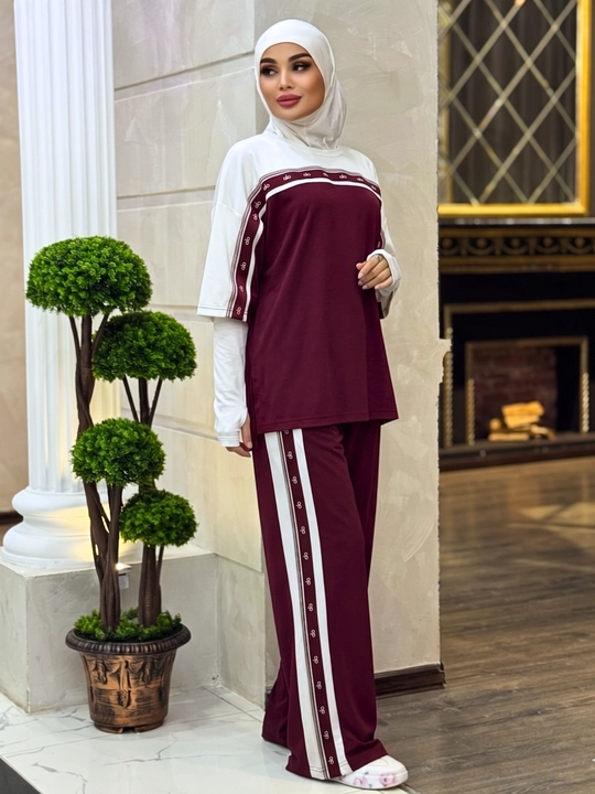 MONIKA Ayollar kostyumi, dvoyka, keng bichim, keng shim