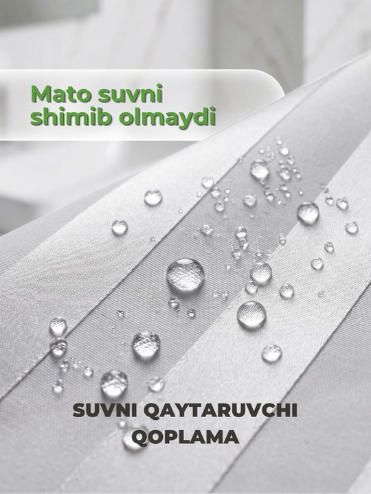 180x180 sm o‘lchamli vannaxona uchun suv o‘tkazmaydigan parda - poliester, 12 ta halqa