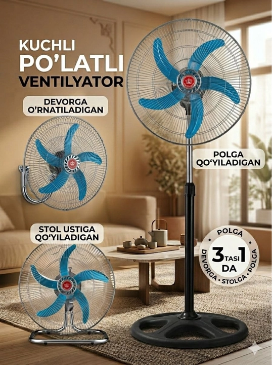 Kuchli po'latli ventilyator, 3-in-1 universal model - 